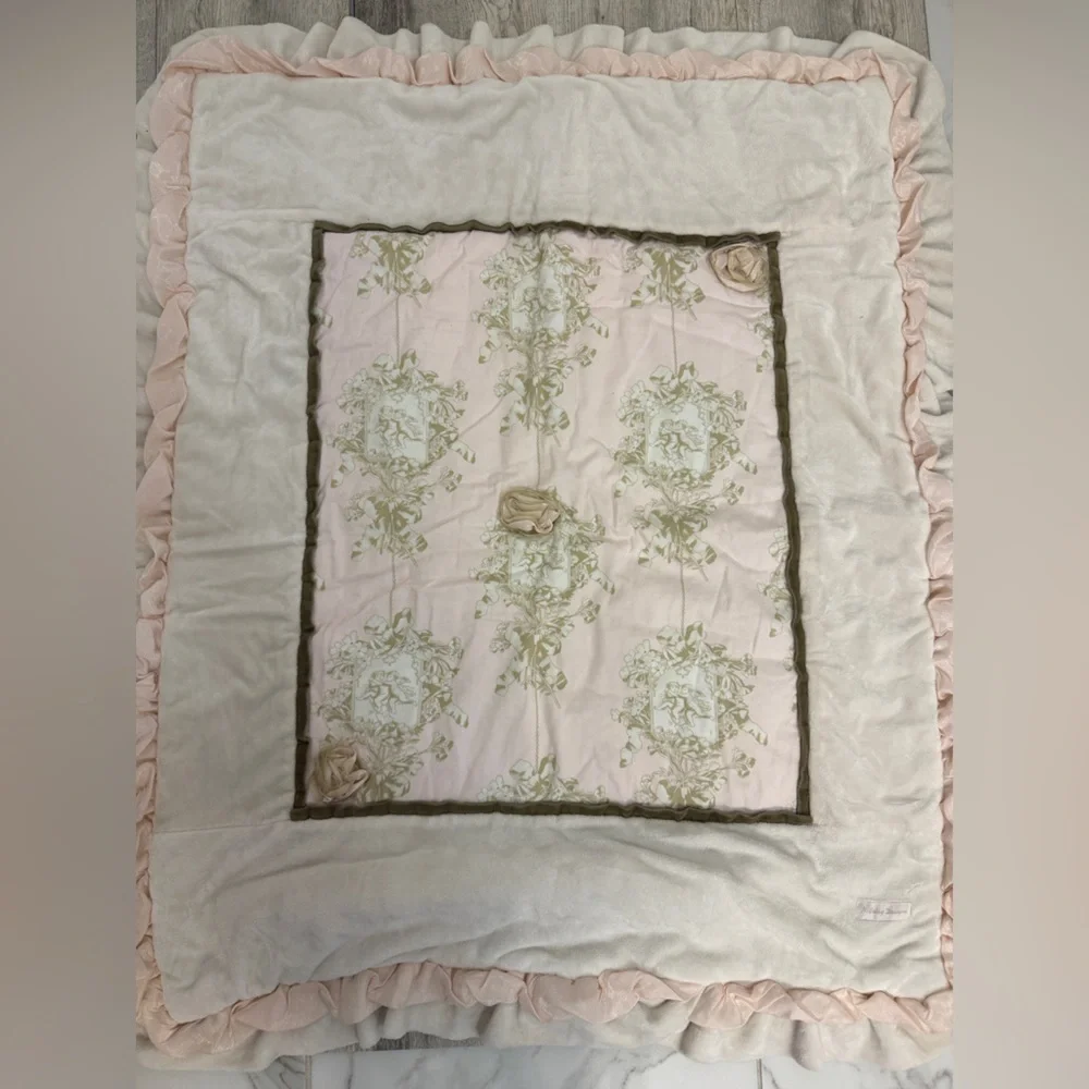 Cotton Tale Designs Pink and Cream Quilted Baby Bedding with Ruffled Trim